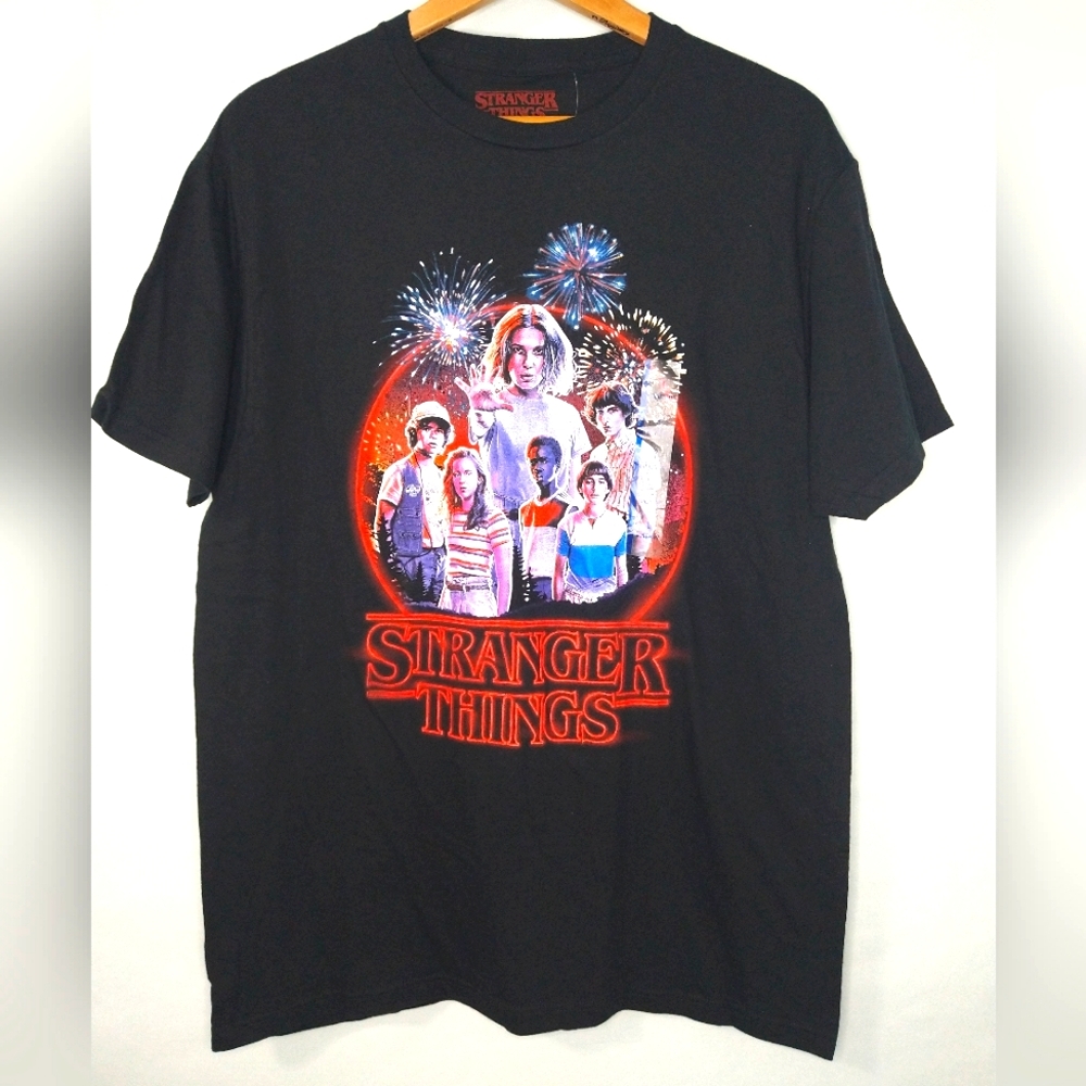 NWT Stranger Things Fireworks Graphic Black T-Shirt